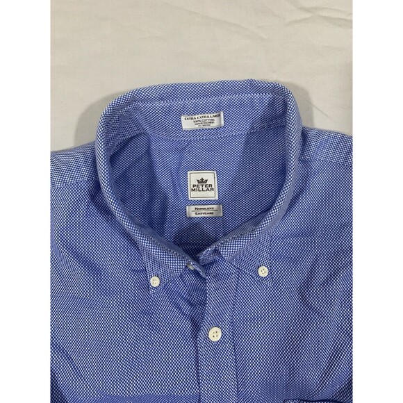 Peter Millar Shirt Mens XXL Blue White Button Up Long Sleeve Nanoluxe Easycare - Picture 2 of 6